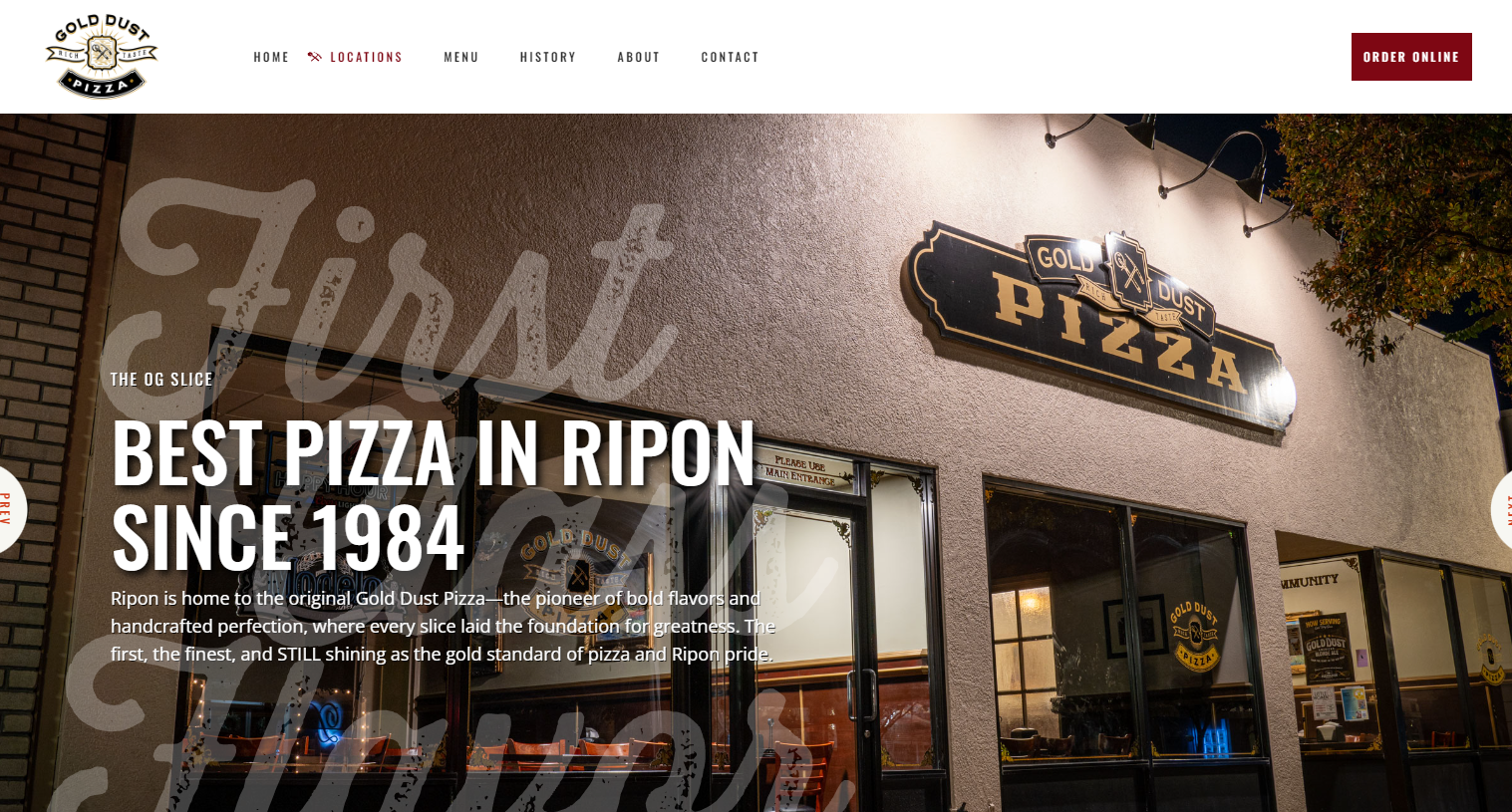 Gold Dust Pizza website
