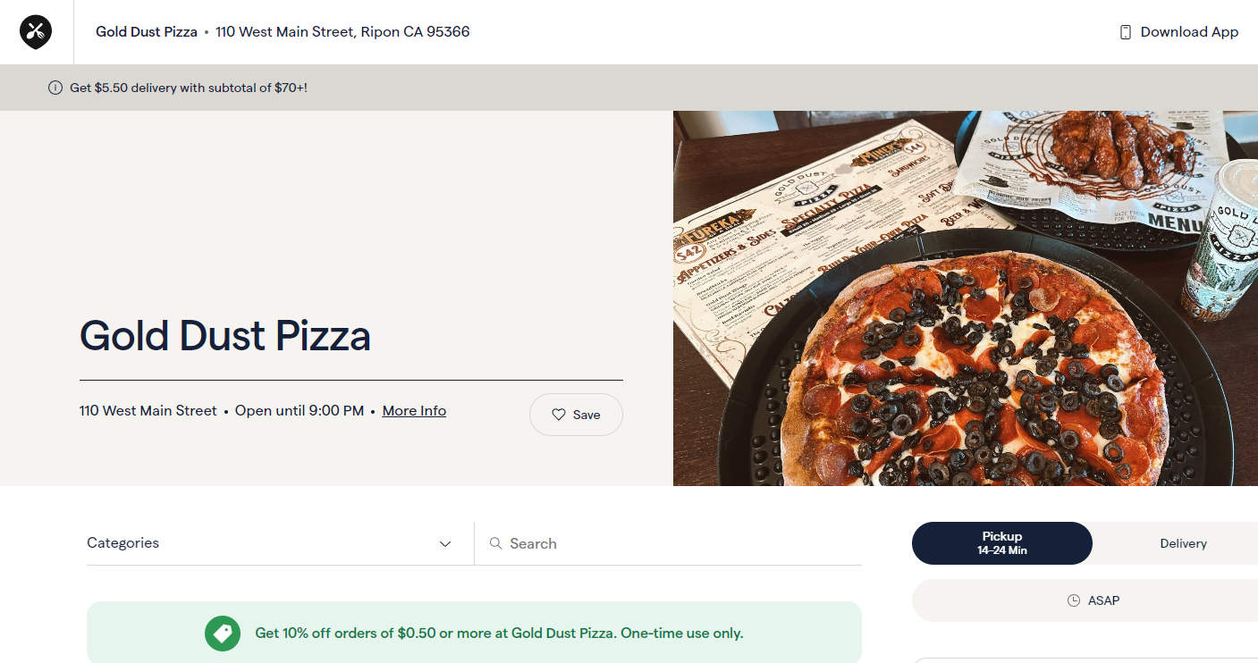 Gold Dust Pizza search console data