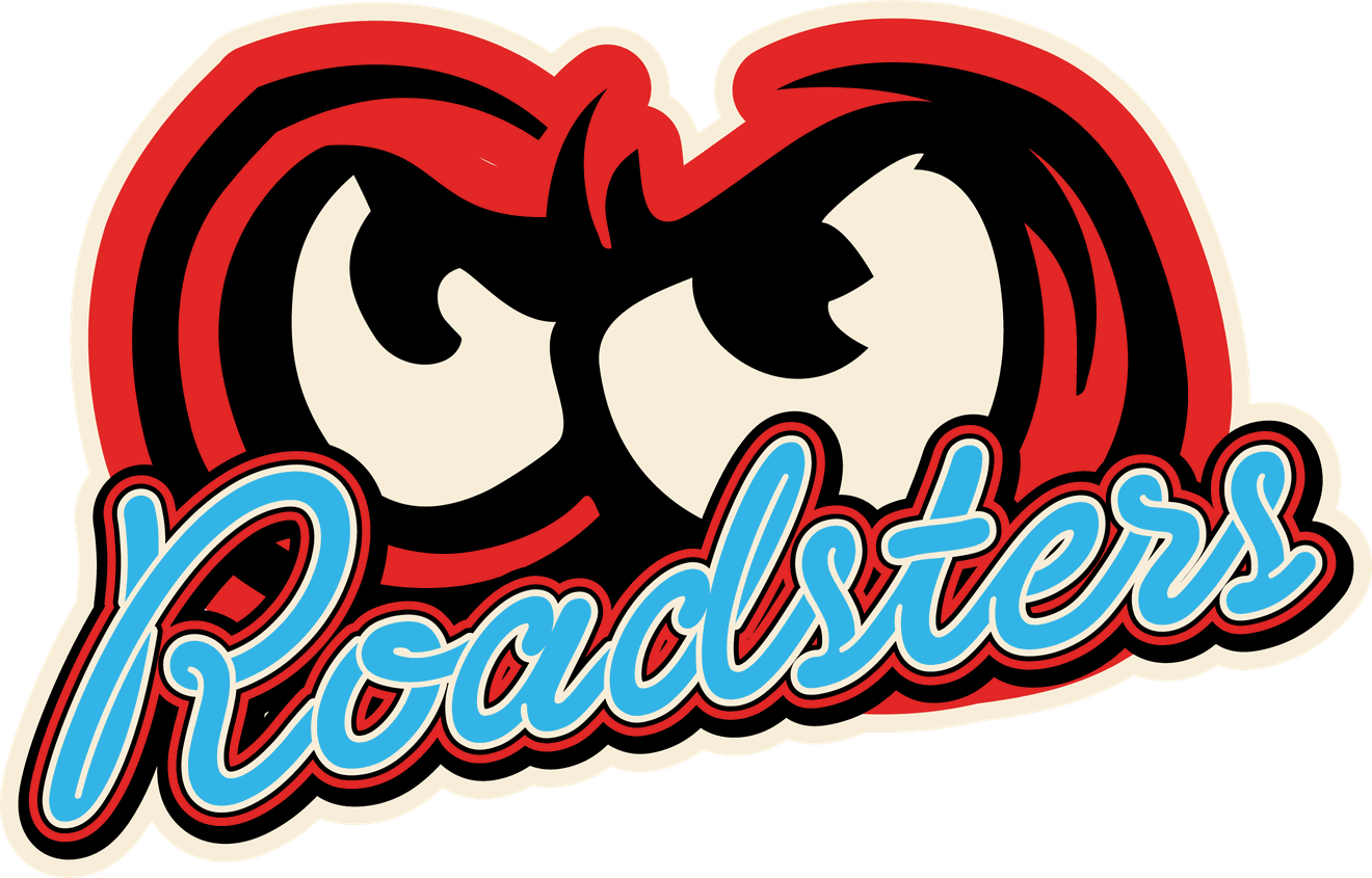 Throttle&rsquo;s eyes: the headlight-eyes of Cruiser&rsquo;s candy-red roadster, drawn as a standalone mark above the Roadsters script